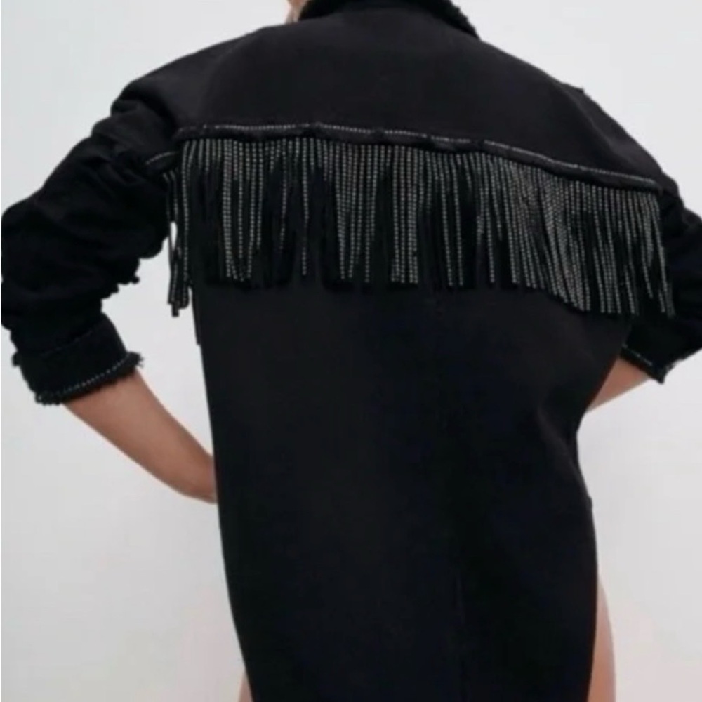 ✨ ZARA Black Studded Fringe Jacket / Overshirt ✨ size medium